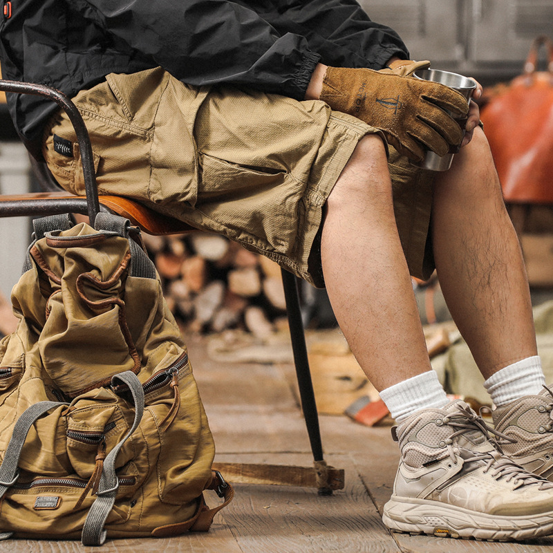 戶外機能工裝短褲男夏季2024新款寬鬆美式五分褲卡其色休閒褲子男