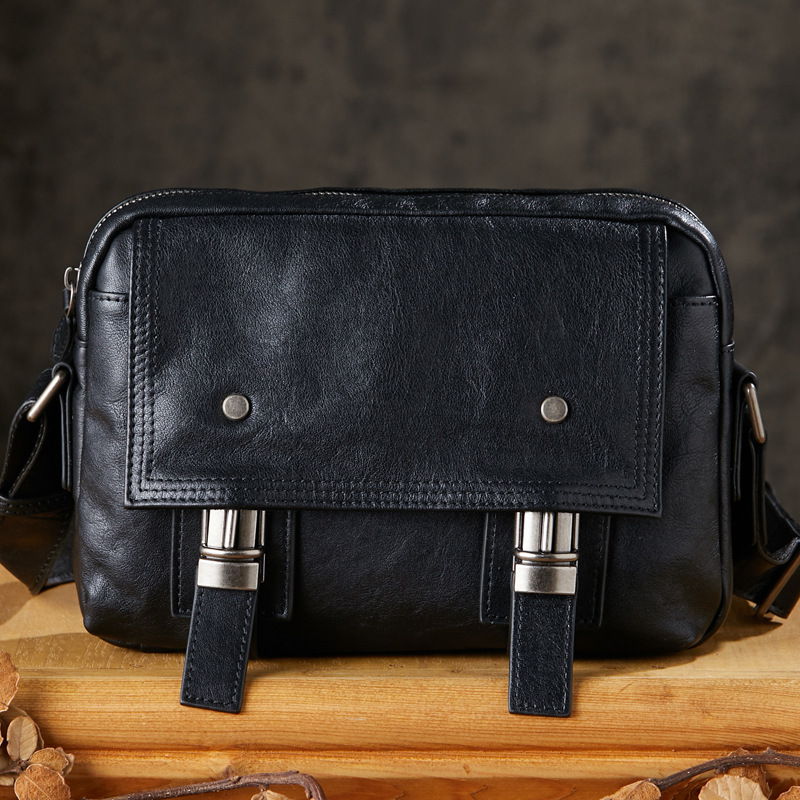 手工植鞣牛皮男士單肩包真皮復古休閒郵差包頭層牛皮手機包斜挎包