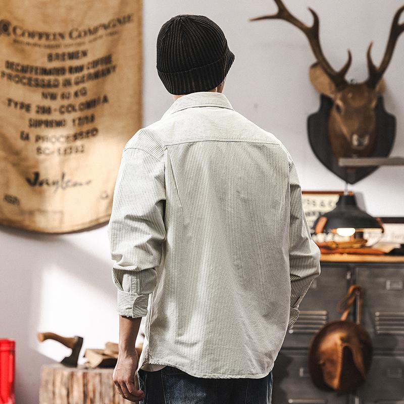 40支牛津紡條紋襯衫男美式復古2025新款潮牌休閒春季長袖上衣襯衣