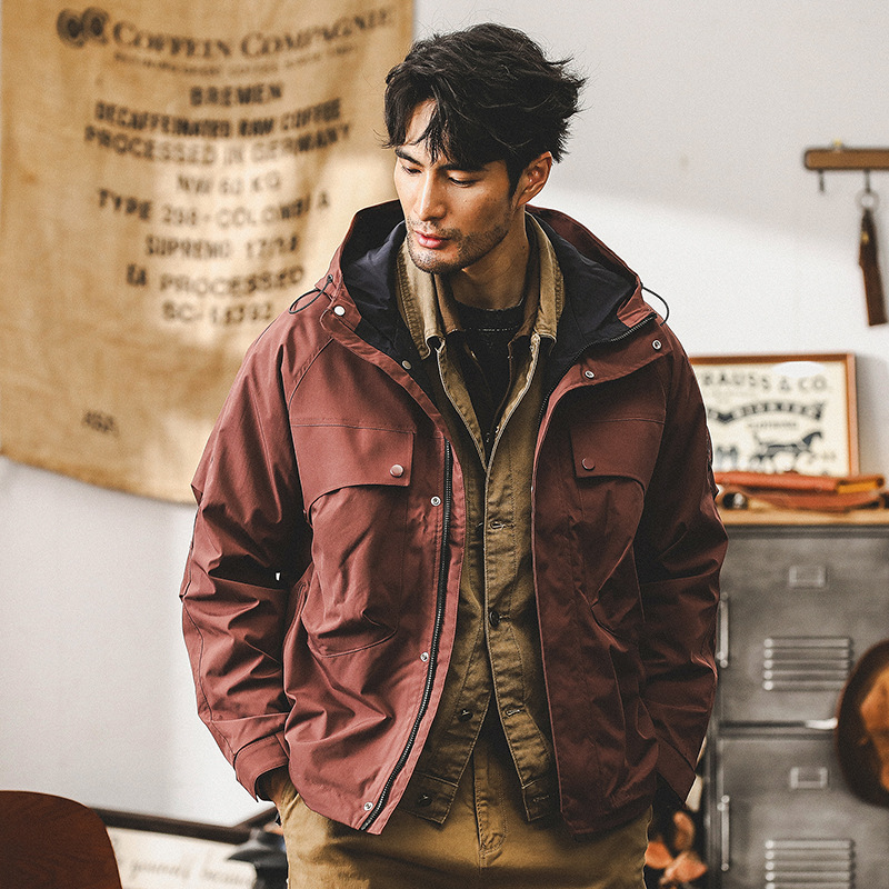 美式復古工裝外套男秋冬2024新款城市戶外通勤衝鋒衣男寬鬆夾克男