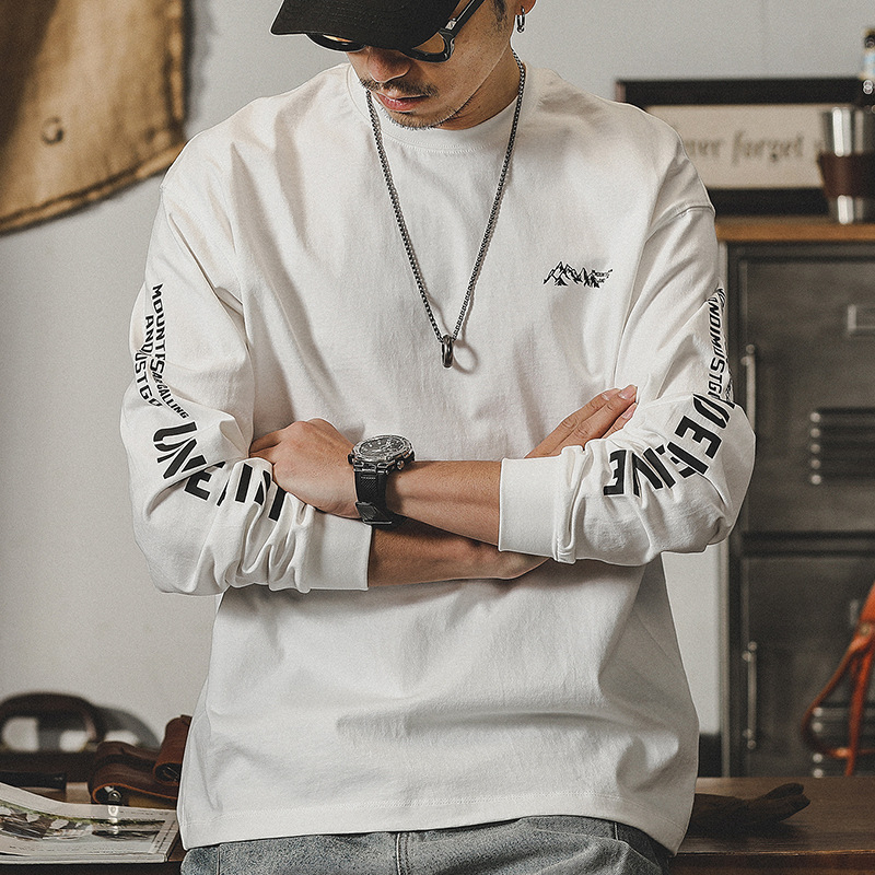 美式重磅T恤男長袖秋季潮牌ins寬鬆尺碼上衣山系男裝潮