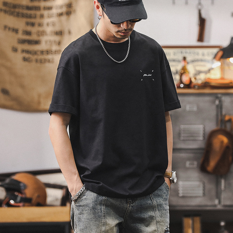 雙紗重磅T恤短袖男夏季2024新款涼感美式復古扎染半袖寬鬆上衣男