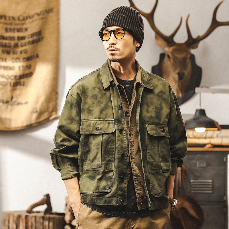 美式復古重磅工裝外套男秋冬款潮牌古著阿美咔嘰水洗高街潮流夾克