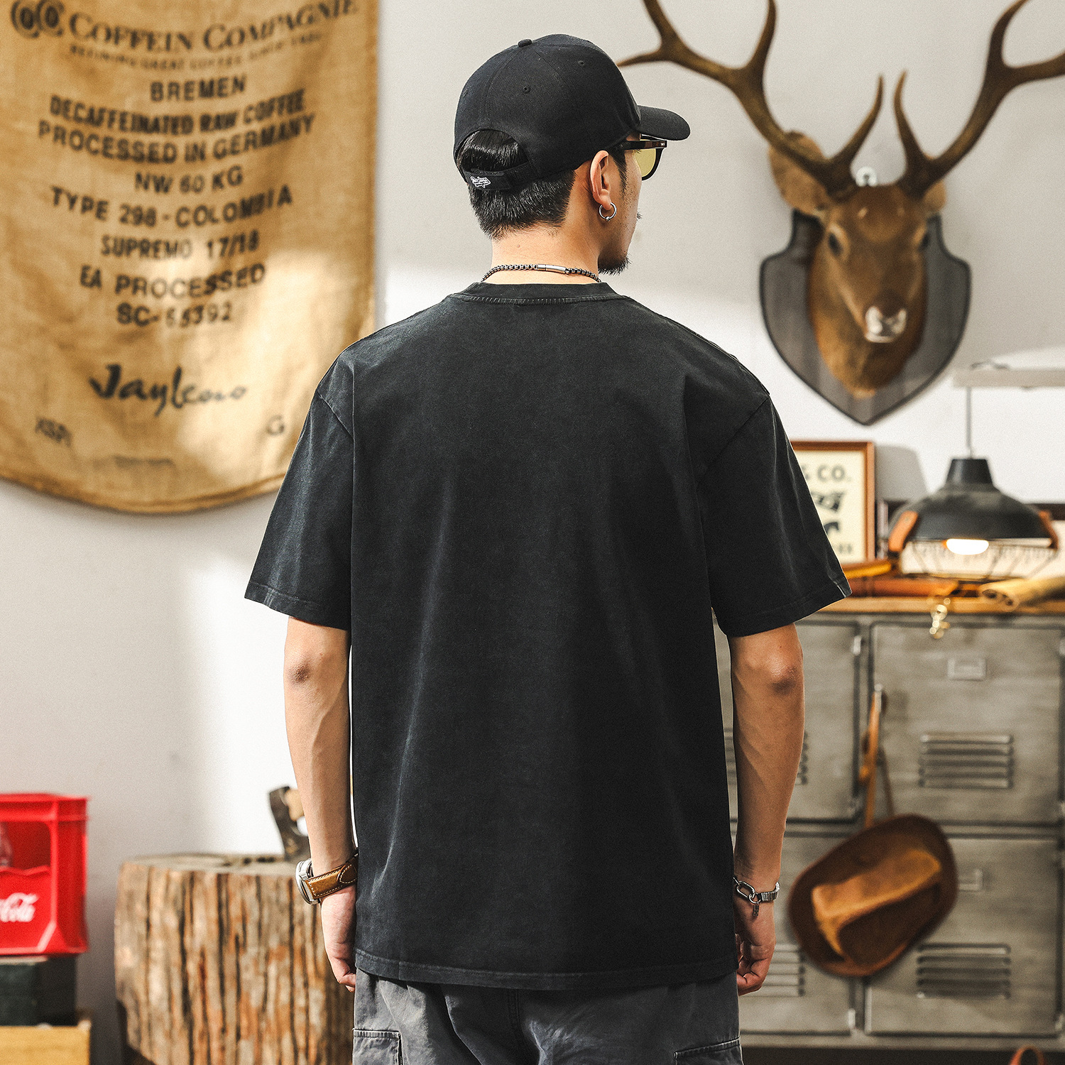 美式復古水洗做舊T恤男短袖夏季2025新款潮牌重磅寬鬆上衣男