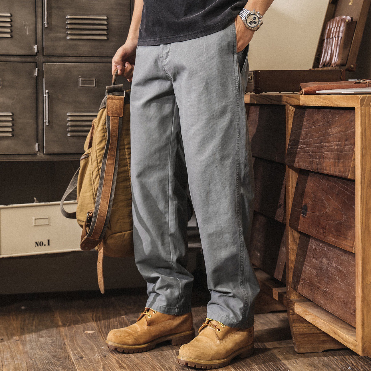 美式復古春季工裝褲子男2026新款潮牌直筒長褲寬鬆卡其色休閒褲男