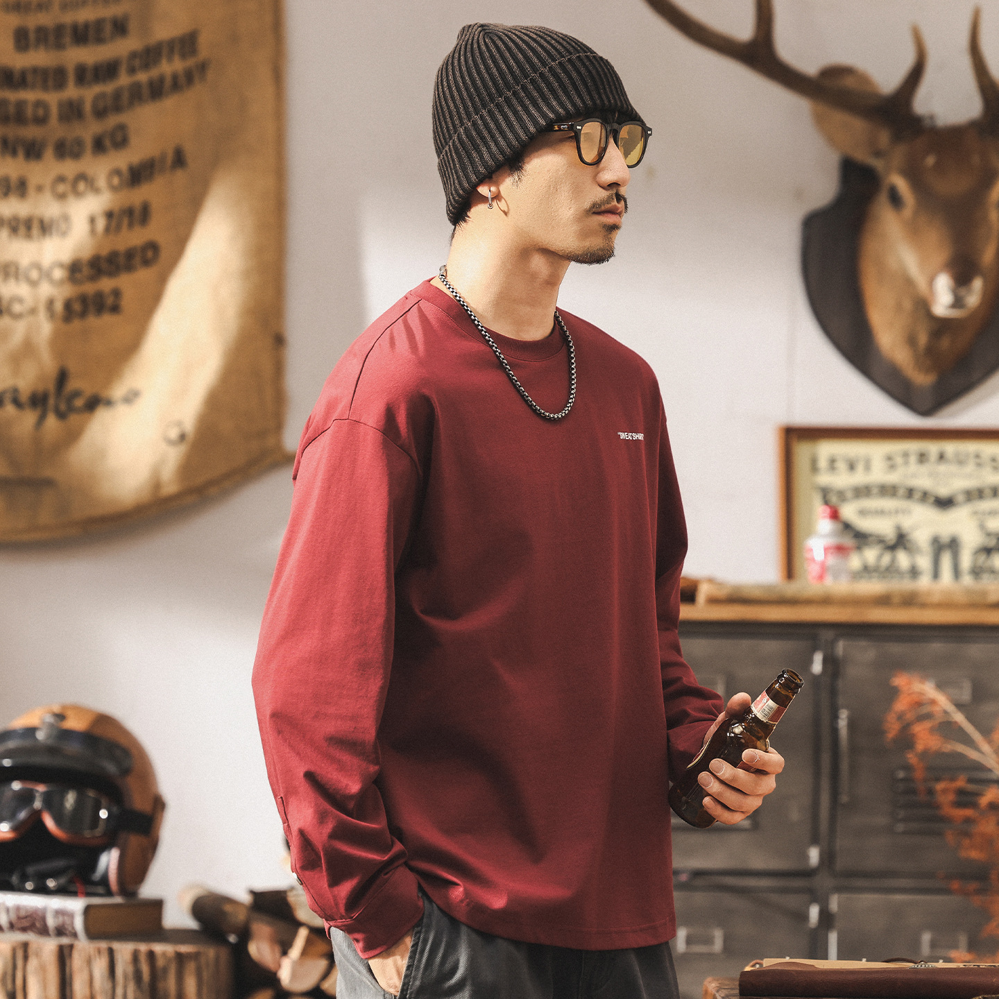 美式復古秋季長袖T恤男2025新款寬鬆男裝潮牌休閒男士透氣上衣潮T