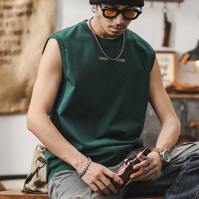 杰雷諾重磅無袖男T恤夏季坎肩運動健身美式背心男士寬鬆大碼體恤