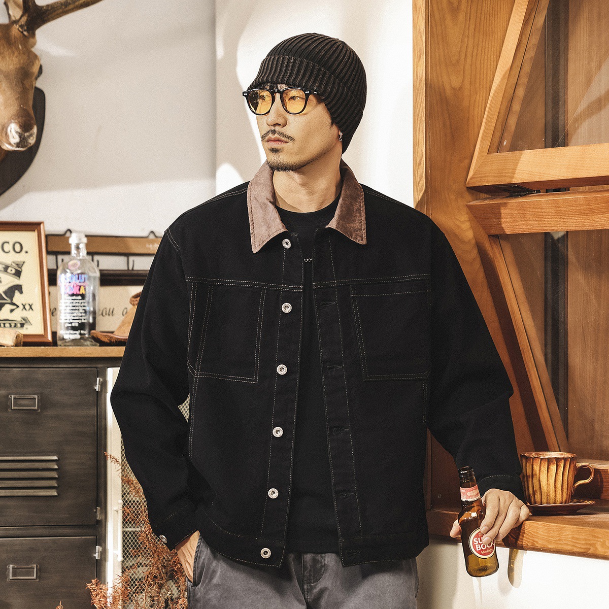 美拉德復古環保原胚重磅工裝外套男春秋新款美式巴恩風穀倉夾克男