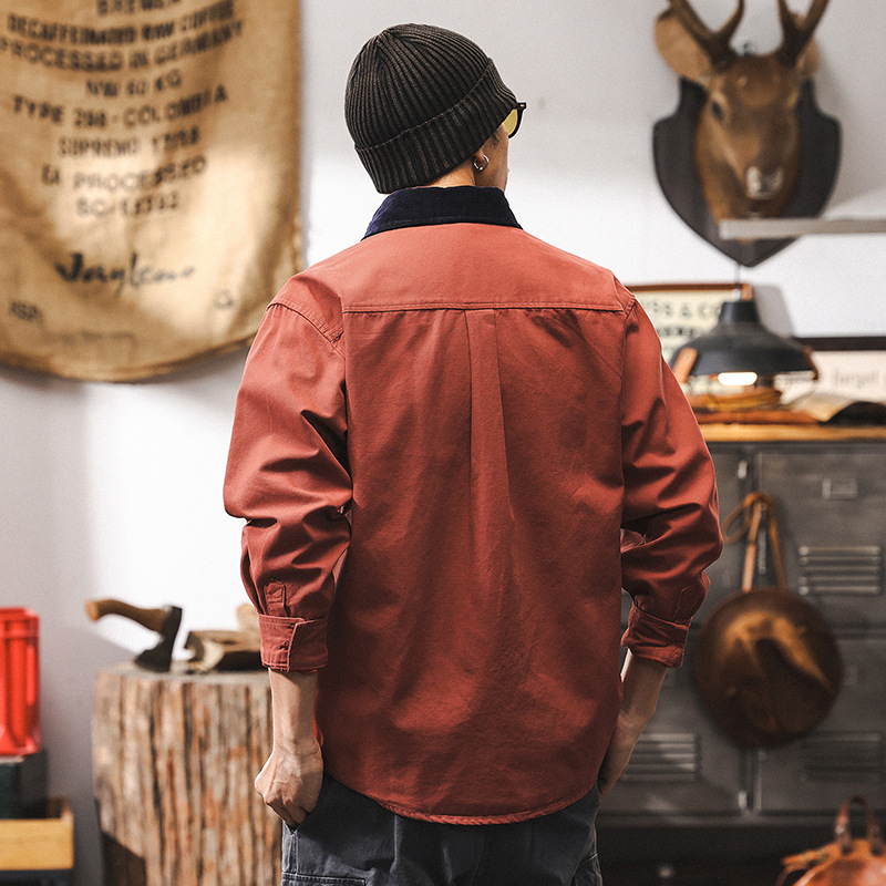 16支磨毛工裝襯衫男春季2025新款美式復古戶外阿美咔嘰襯衣男