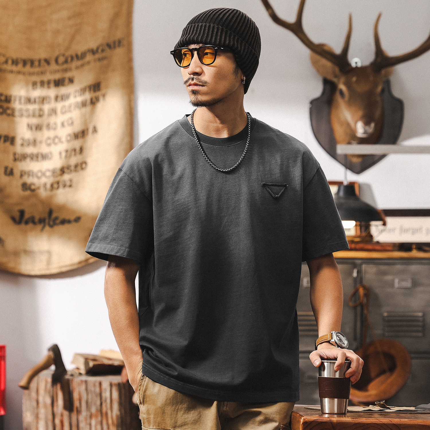 阿蘇特漸變水洗重磅T恤男短袖男夏季2025新款復古寬鬆上衣男