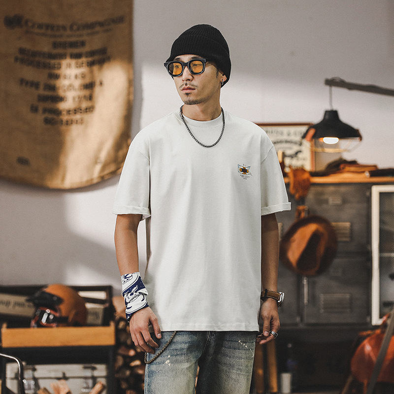 2024新款T恤男寬鬆美式重磅衣服短袖男夏季膠漿印花潮牌上衣