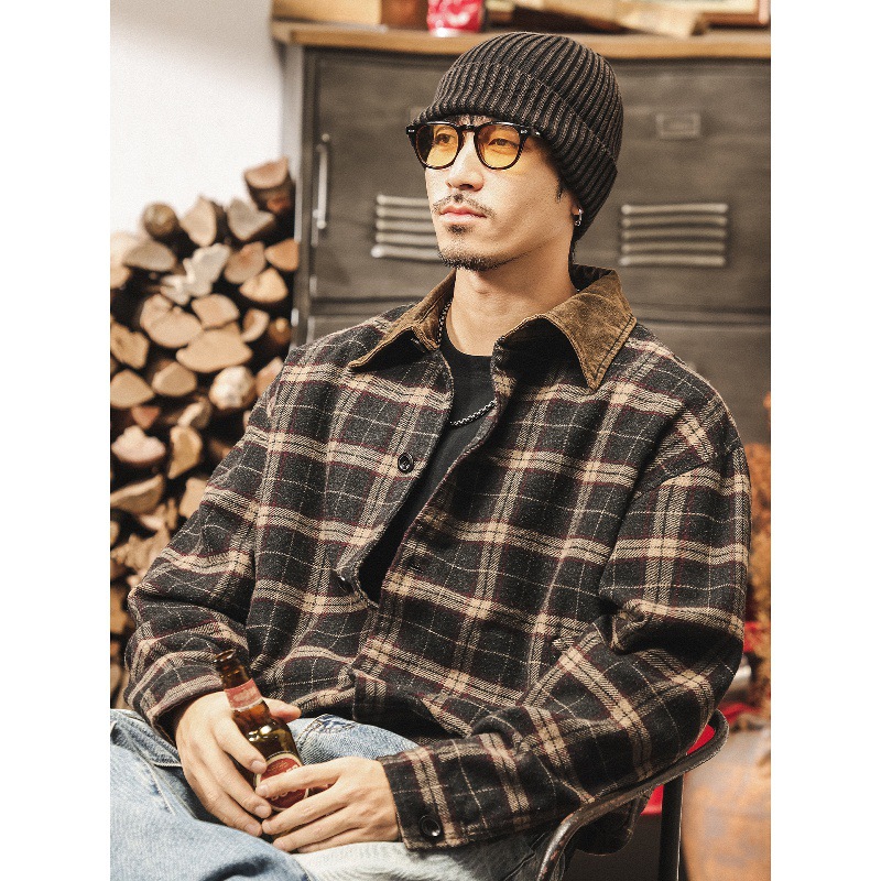 美式復古重磅毛呢夾克男秋季潮流帥氣寬鬆老錢風秋冬綿羊毛外套男