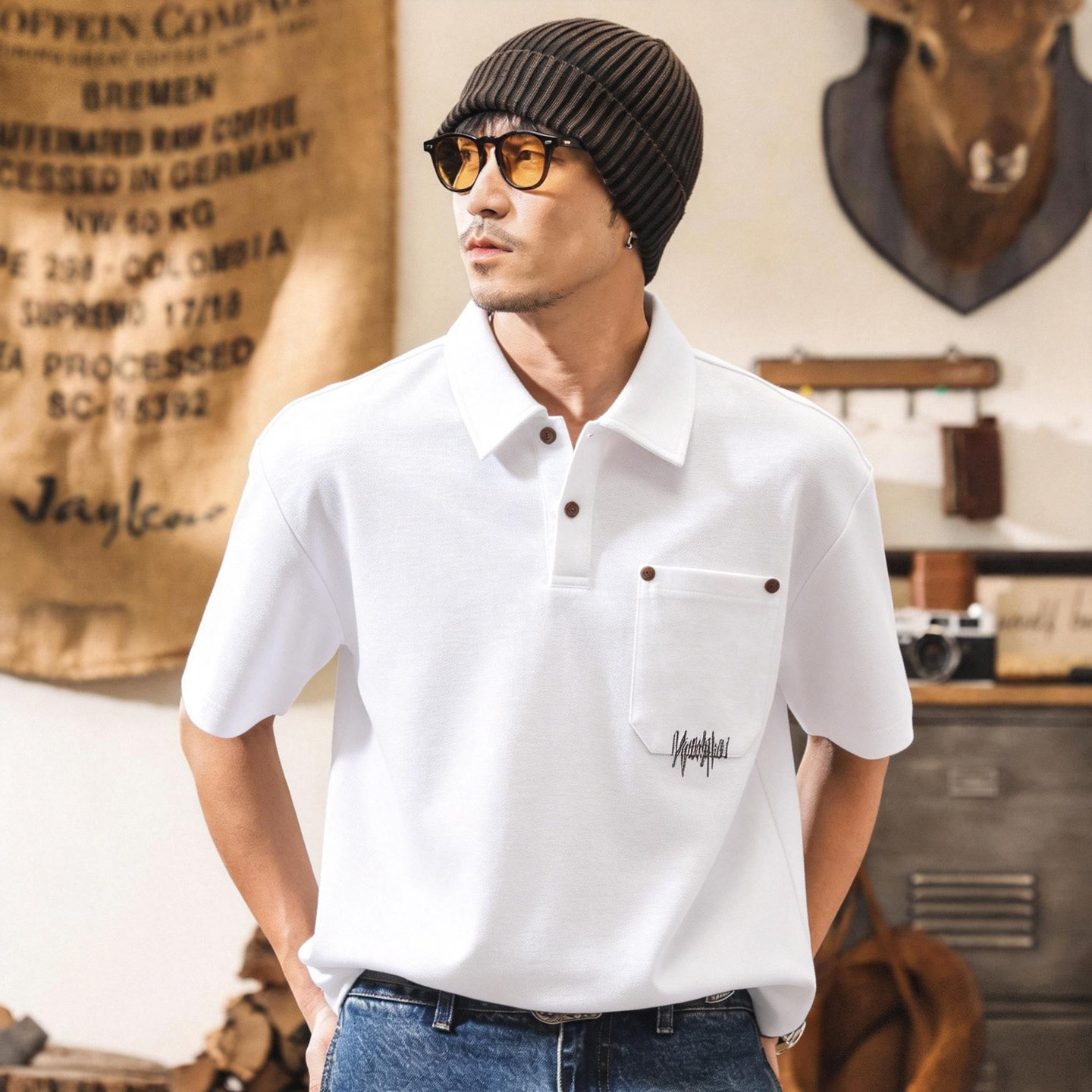 美式復古男士Polo衫短袖夏季2026新款潮牌男裝T恤男寬鬆半袖上衣