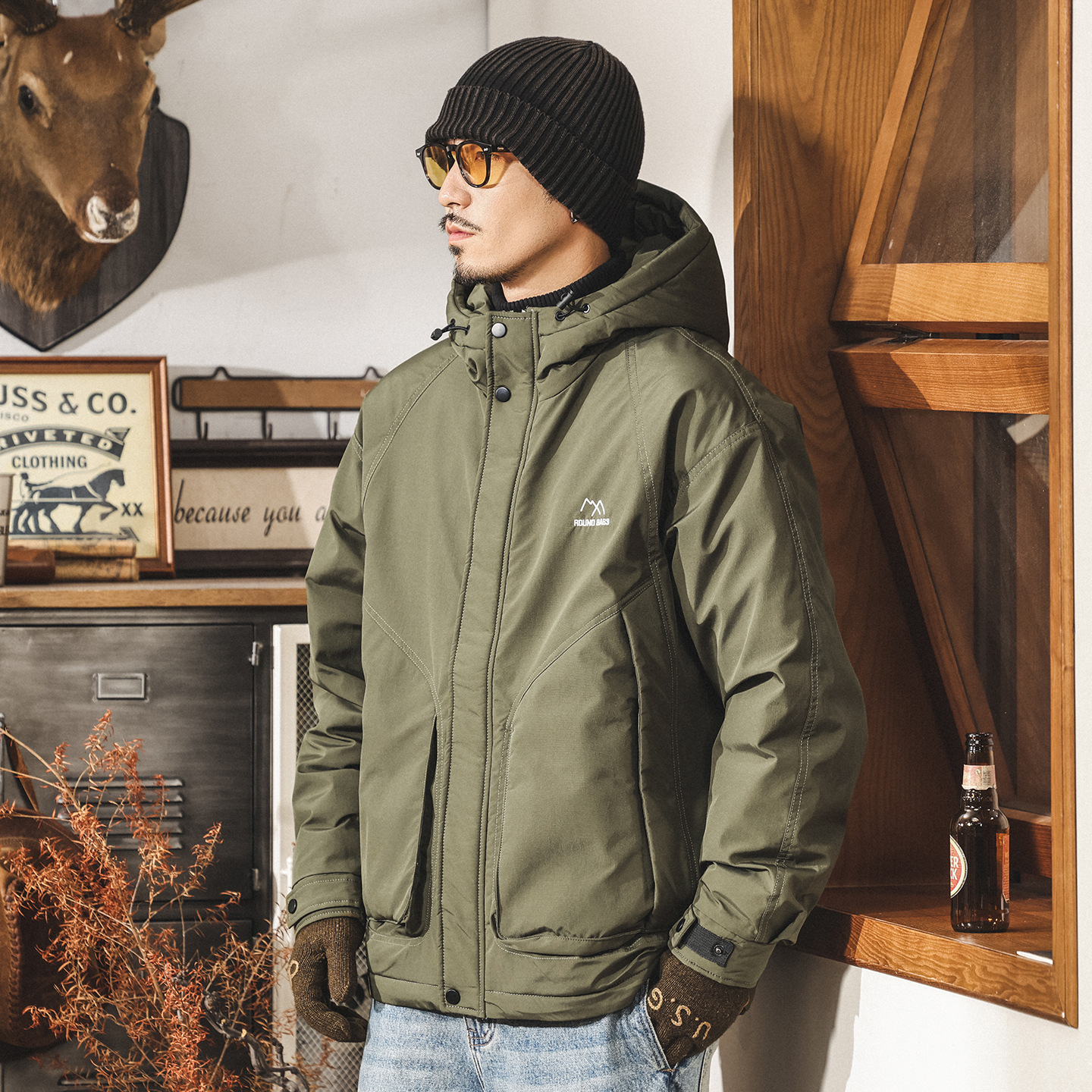 美式復古90白鴨絨工裝羽絨服男冬季山系戶外加厚連帽防寒保暖外套