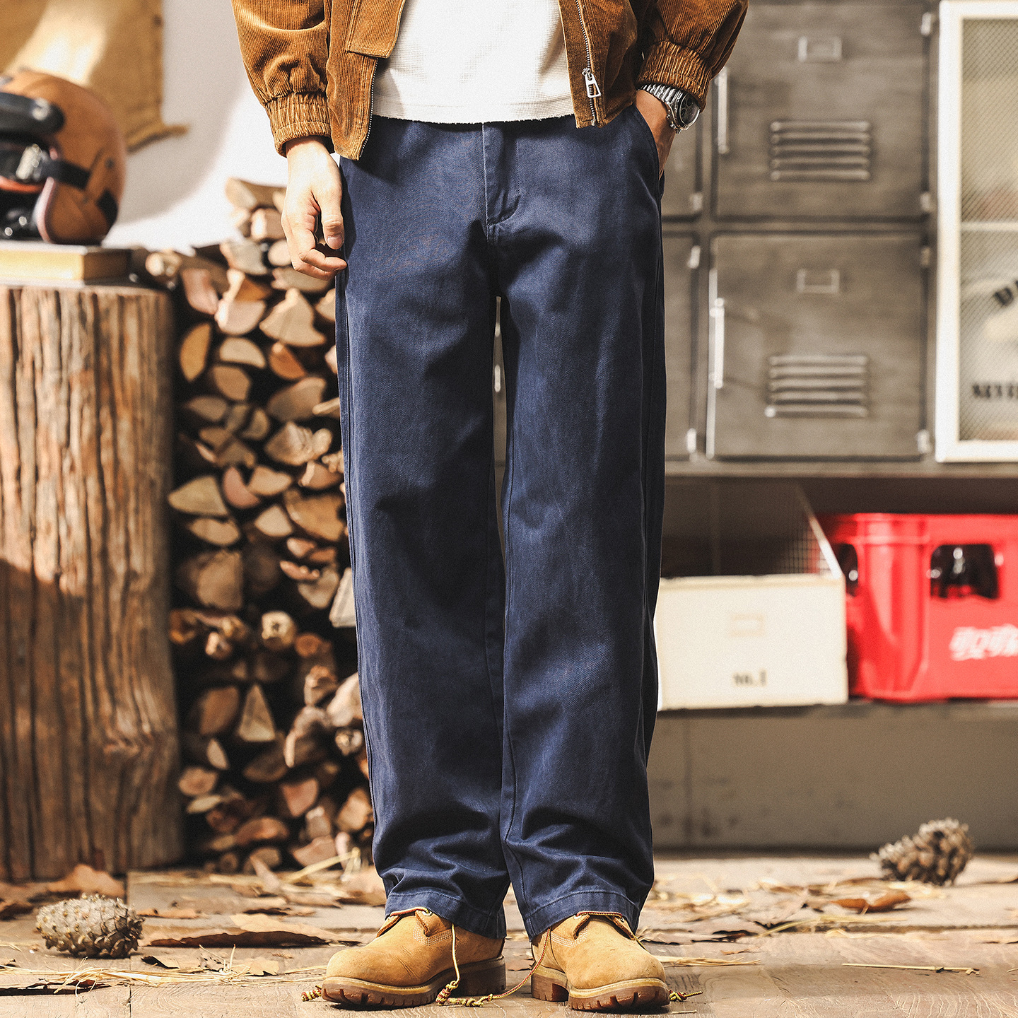 萊賽爾天絲高級感男士休閒褲2025新款潮牌秋季寬鬆直筒藏青色褲子