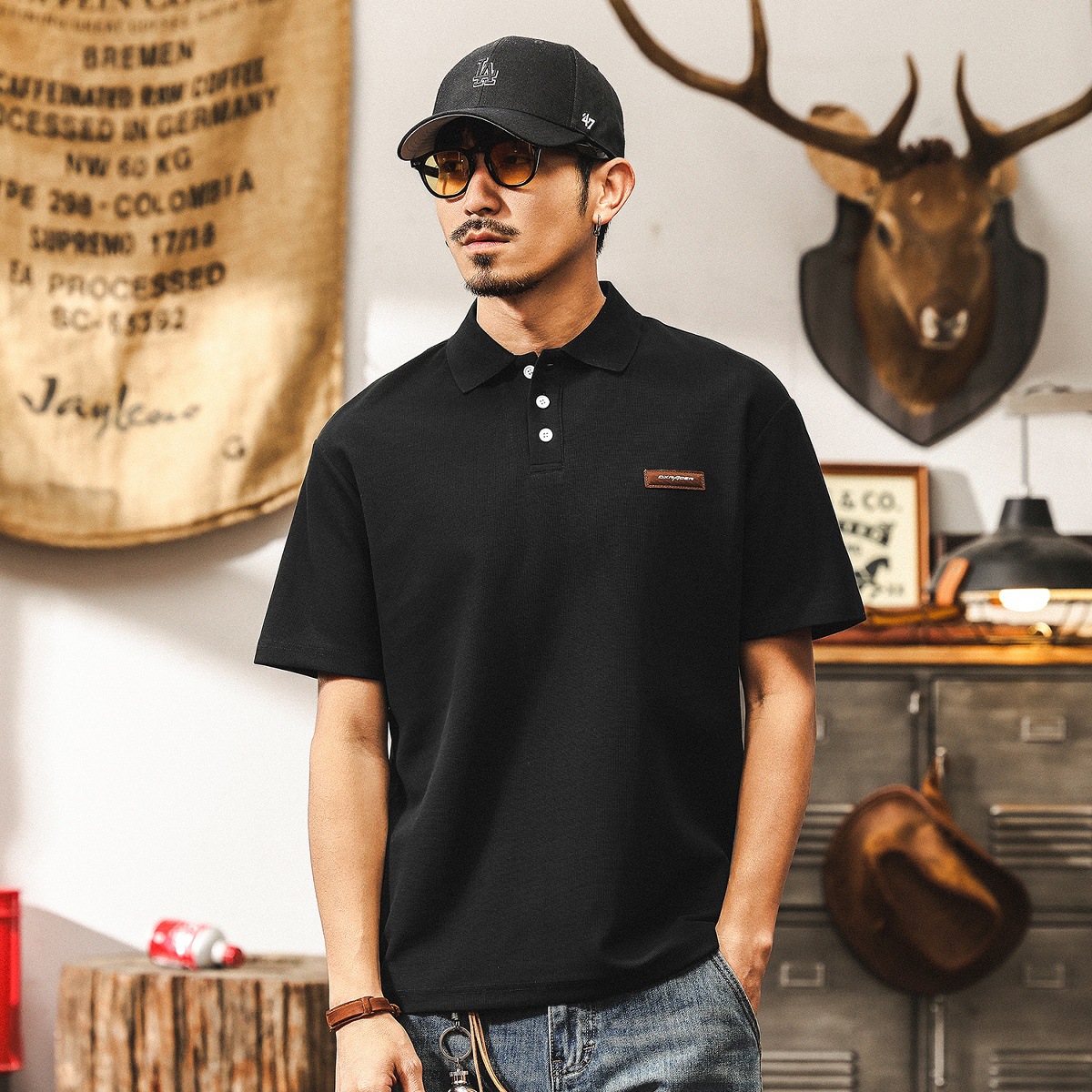 美式復古翻領Polo衫男夏季男士短袖2025年新款高級感重磅T恤男裝
