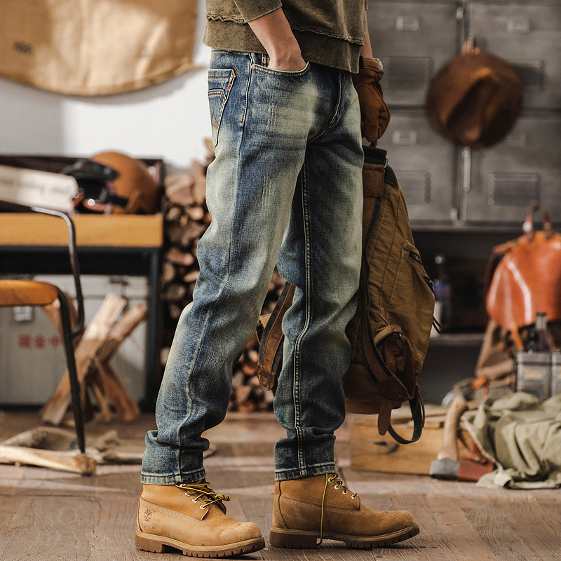 美式復古重磅水洗牛仔褲2025新款潮牌直筒休閒褲男春秋款加絨褲子