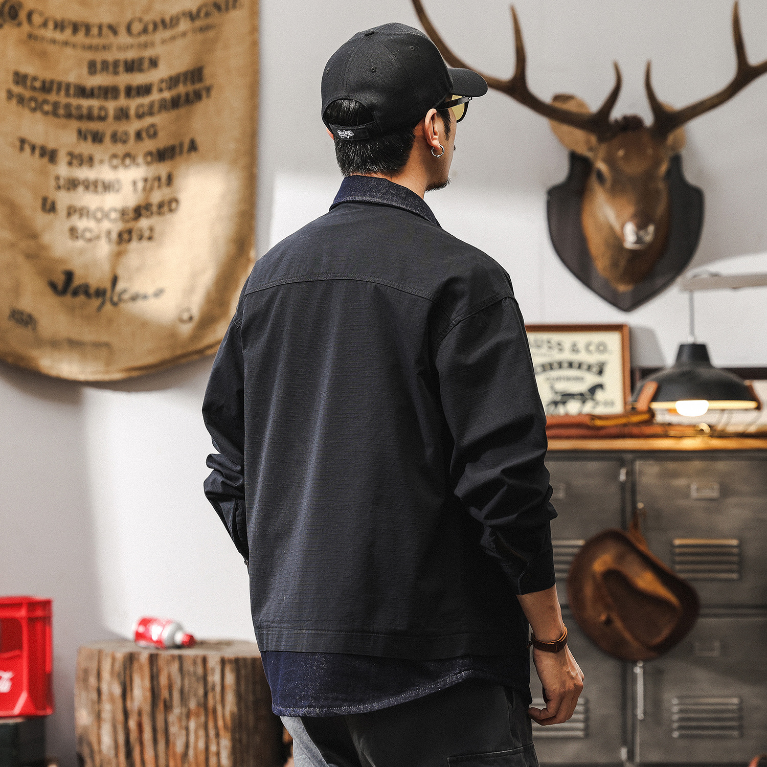 美式復古假兩件牛仔外套男春秋潮牌2025新款痞帥秋季寬鬆長袖襯衫