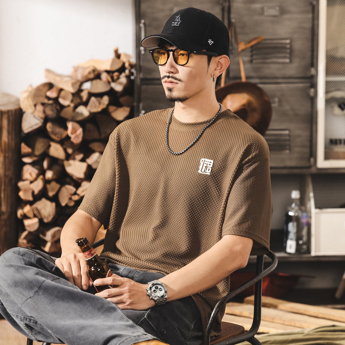 涼感抑菌防曬速幹男士短袖t恤夏季新款冰絲體恤寬鬆潮牌半袖上衣T