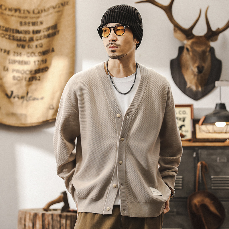 美式復古重磅開衫毛衣男秋冬季潮牌寬鬆高級感簡約痞帥針織衫外套