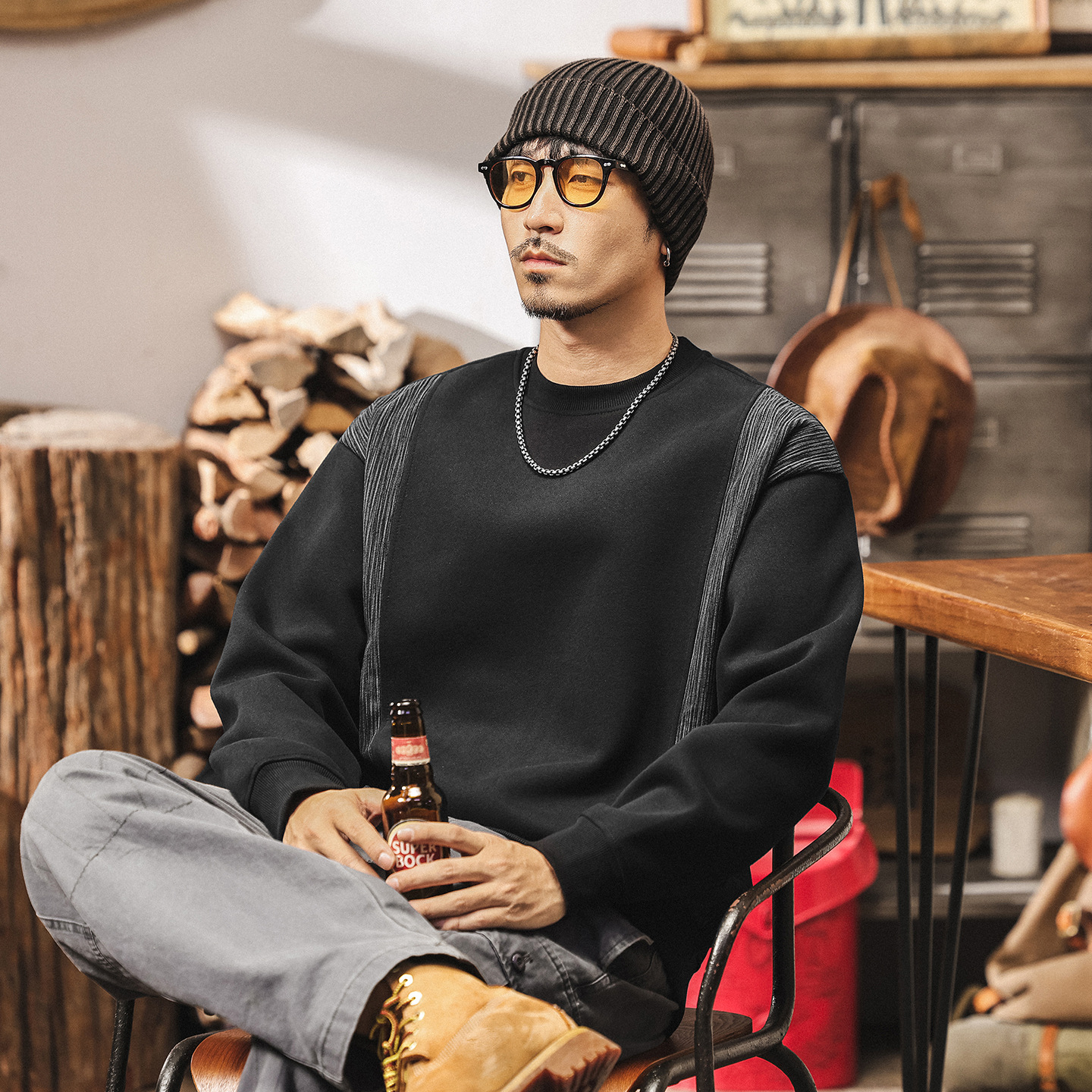 美式復古拼接設計感秋季重磅衛衣男2025新款春秋潮牌寬鬆男士上衣