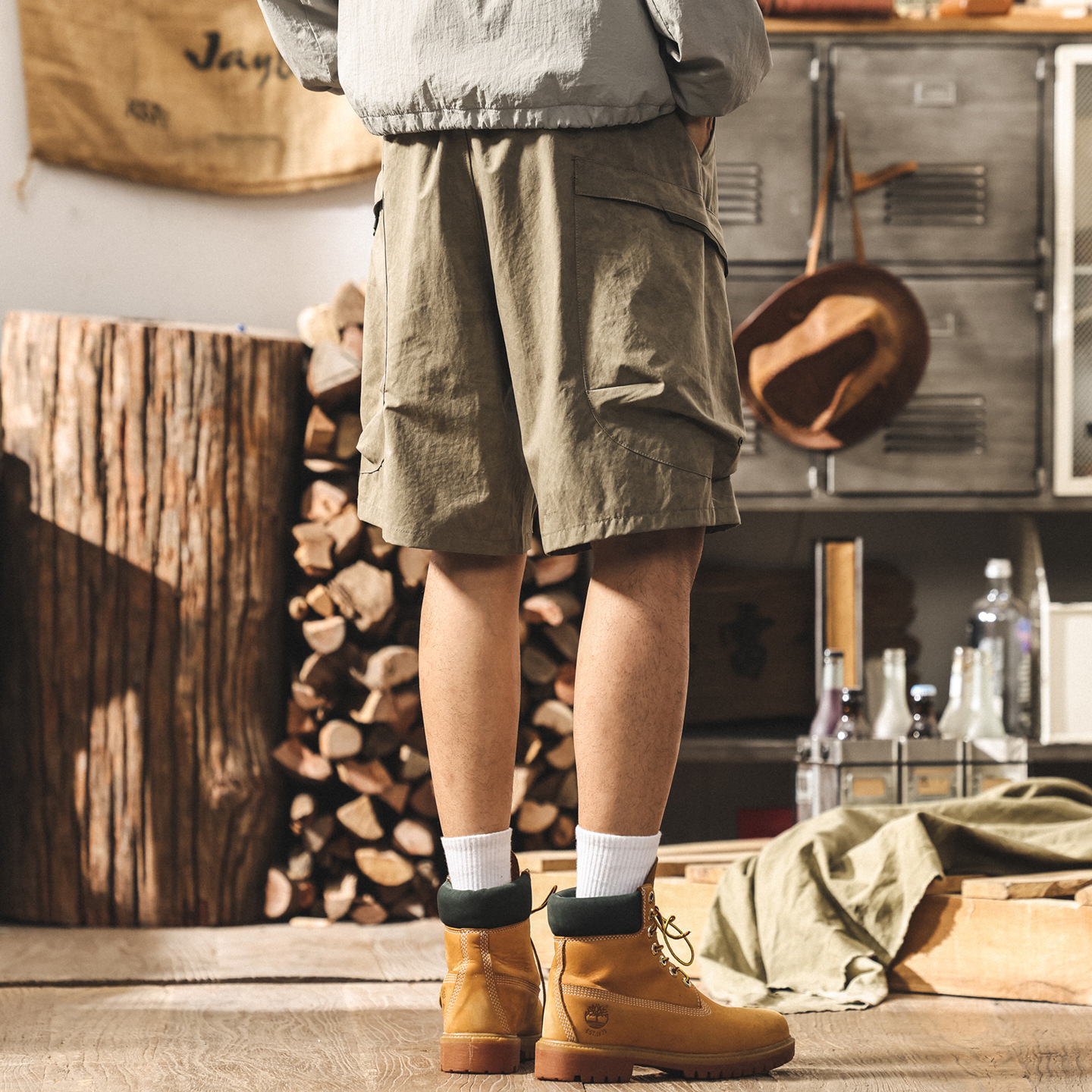 軍綠色工裝短褲男夏季新款戶外機能風美式潮牌五分褲寬鬆休閒中褲