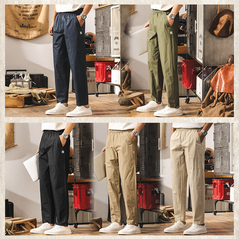 夏季薄款涼感冰絲褲子男2025新款潮牌簡約美式長褲寬鬆男士休閒褲