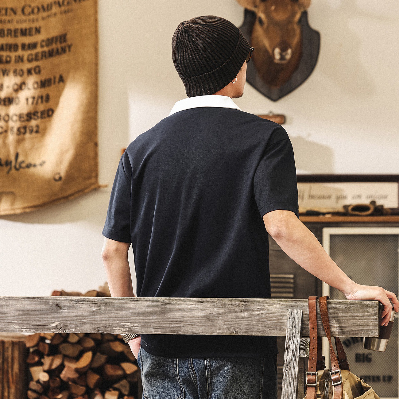 美式復古假兩件短袖Polo衫男2026新款夏季潮流V領寬鬆休閒男士T恤