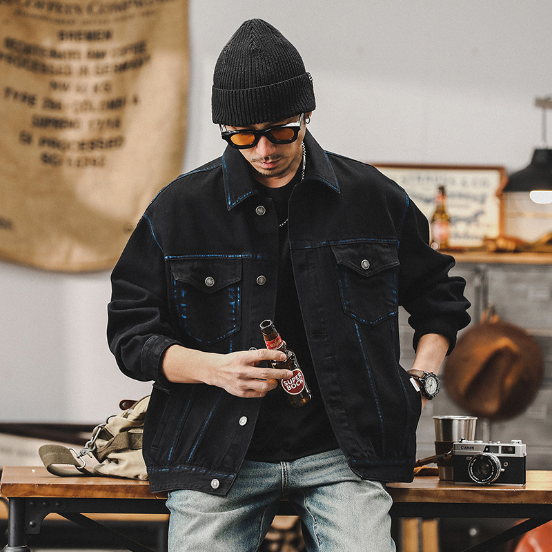 春季新款男士休閒夾克2024新款潮牌高級感手工擦色工裝牛仔外套男