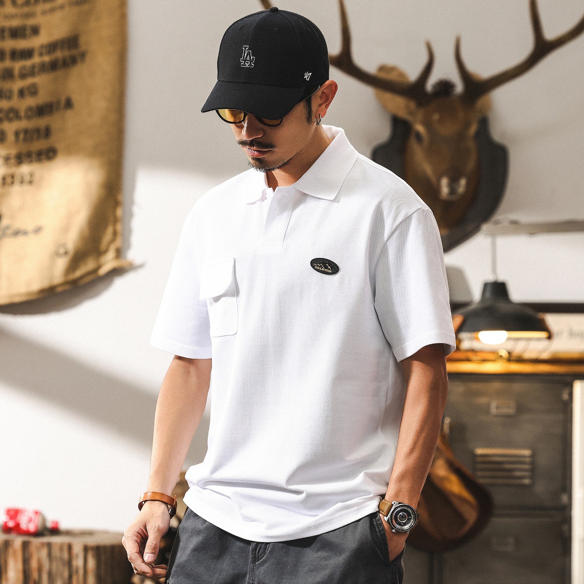 美式復古男士Polo衫短袖夏季潮牌230g重磅T恤男山系寬鬆上衣