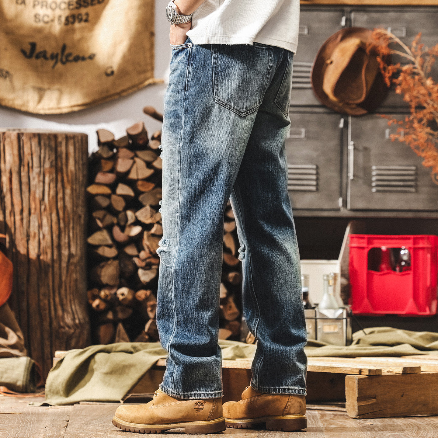 美式復古直筒牛仔褲男春季新款破洞潮牌男裝褲子男寬鬆水洗休閒褲