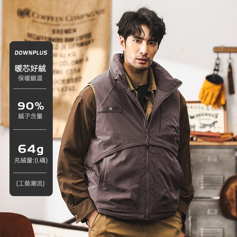 90白鴨絨美式復古羽絨馬甲男冬季寬鬆潮牌工裝羽絨服男款冬季外套