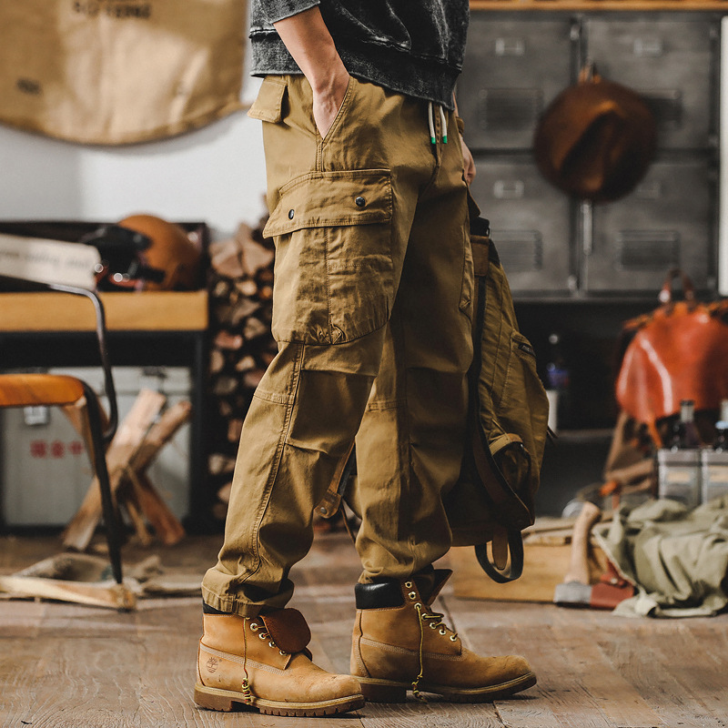 美式重磅復古工裝褲男寬鬆直筒男士春季褲子硬漢獵裝戰術休閒褲男