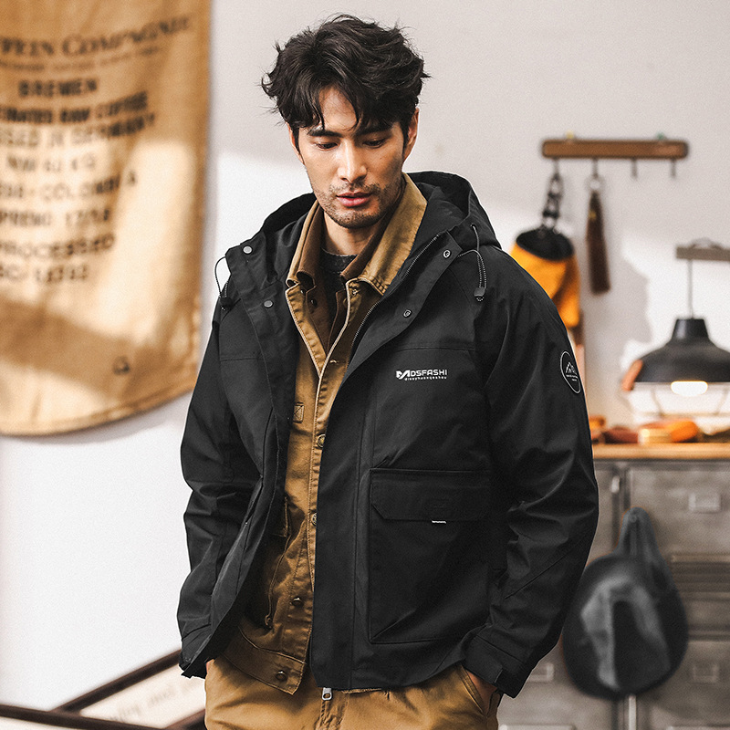 美式復古工裝衝鋒衣外套男秋季潮牌寬松山系戶外獵裝機能夾克男款