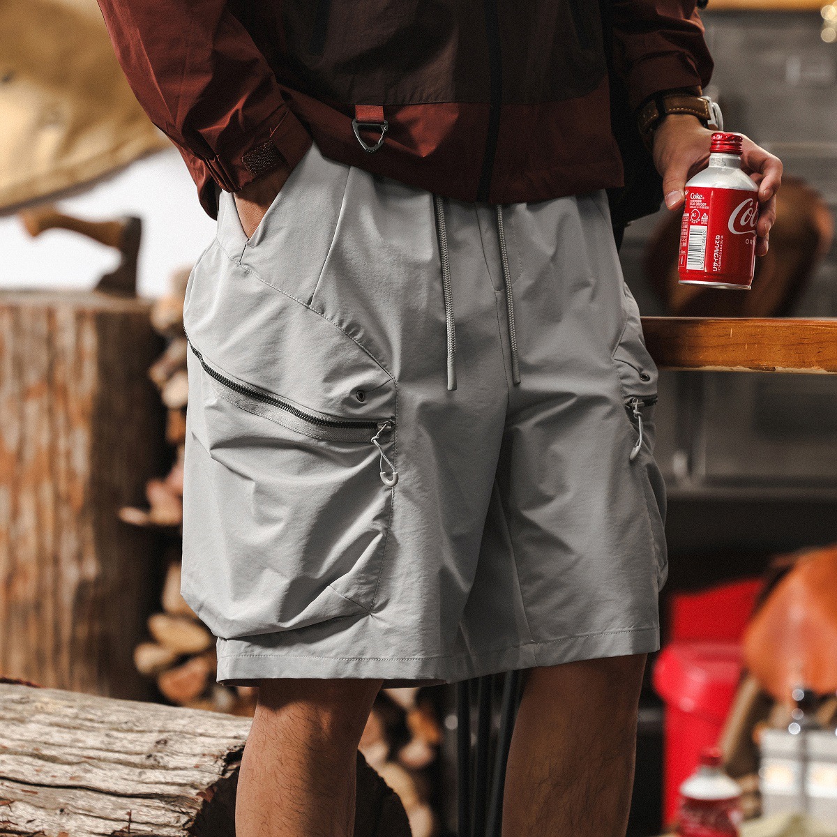 美式復古卡其色工裝短褲男款夏季潮牌戶外機能多口袋寬鬆五分褲男