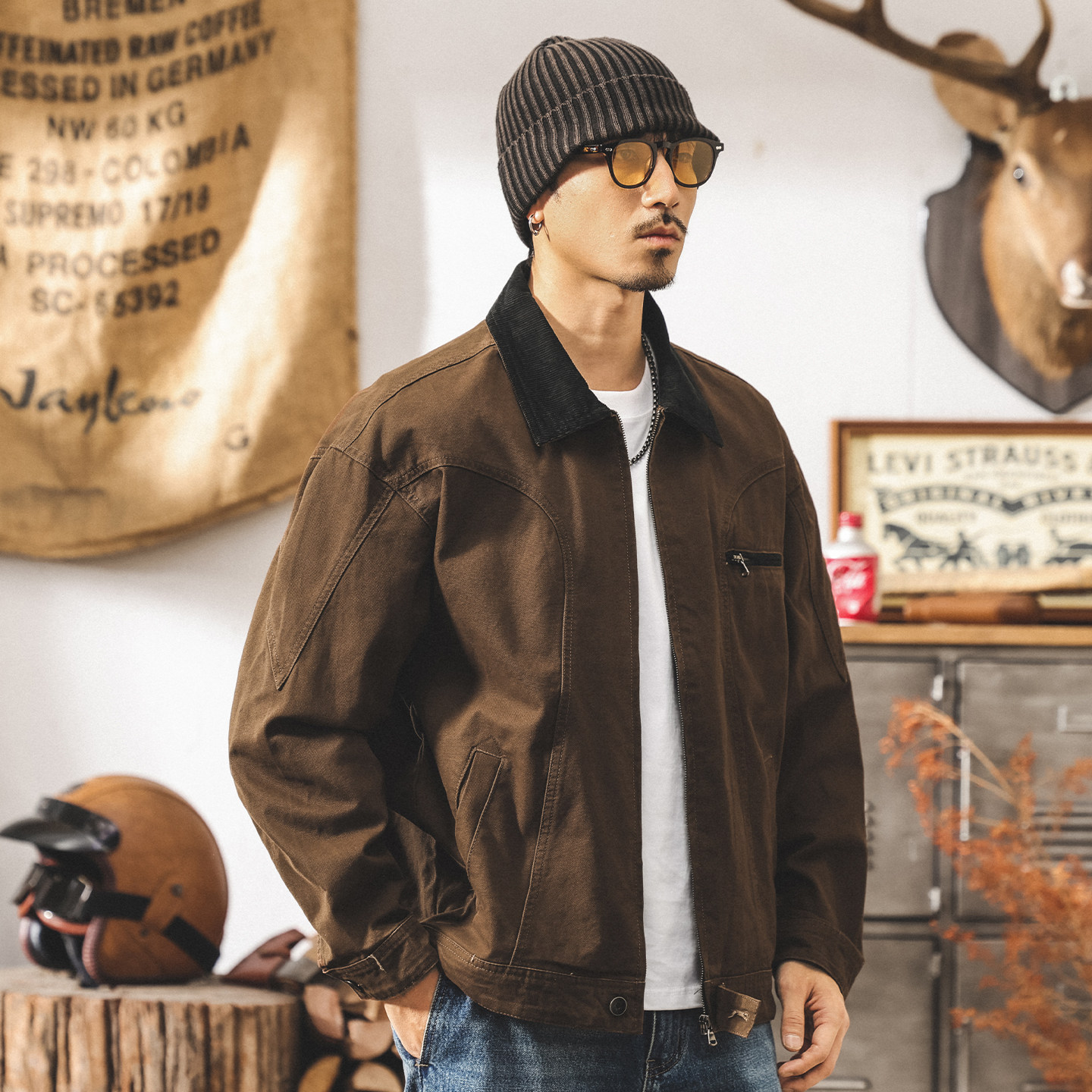 美式復古底特律夾克男款春季2026新款潮牌休閒寬鬆潮流春秋外套男