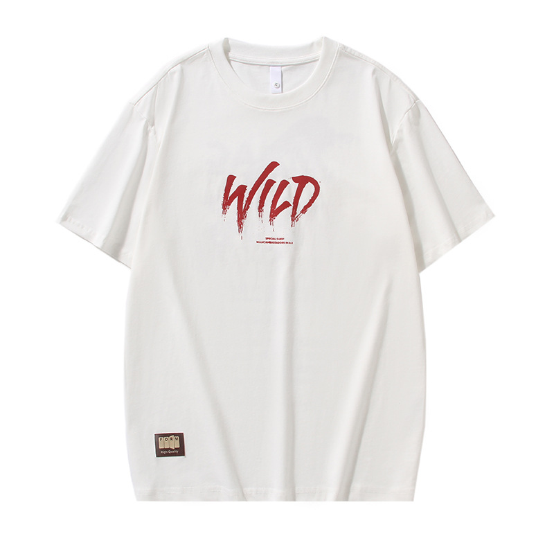 杰雷諾美式潮流紅色重磅T恤男短袖夏季潮牌塗鴉手繪印花半袖衣服