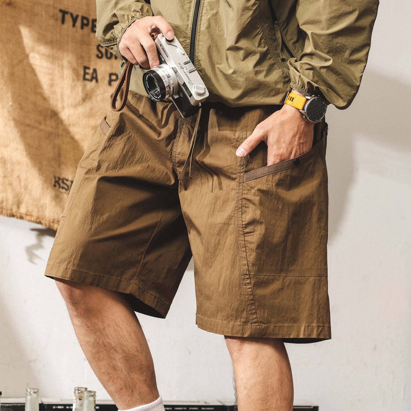 美式復古工裝短褲男夏季潮牌寬鬆速幹五分褲寬鬆直筒戶外潮流中褲