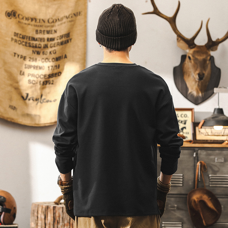 萊賽爾抗皺絲滑質感長袖T恤男秋季美式復古重磅內搭保暖打底衫男