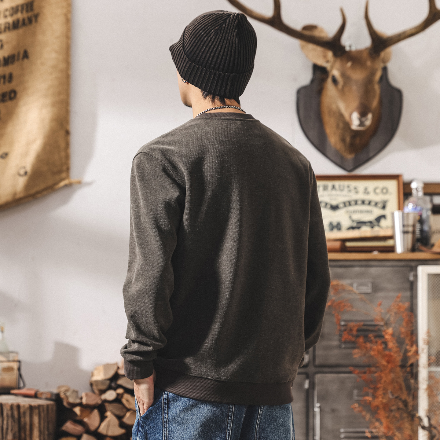 美式復古加絨衛衣男冬季加厚2025新款潮牌撞色拼接寬鬆長袖上衣男