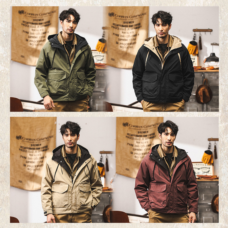 美式復古工裝外套男秋季山系戶外機能連帽衝鋒衣男士潮流休閒夾克