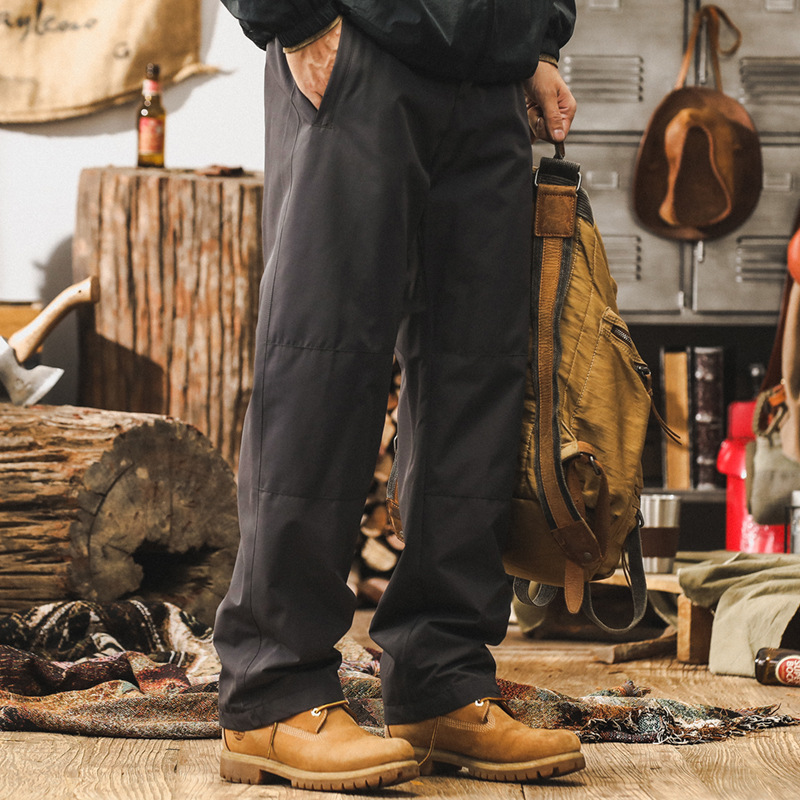 美式山系軟殼衝鋒褲男秋冬款加厚戶外騎行運動防水潮牌直筒休閒褲