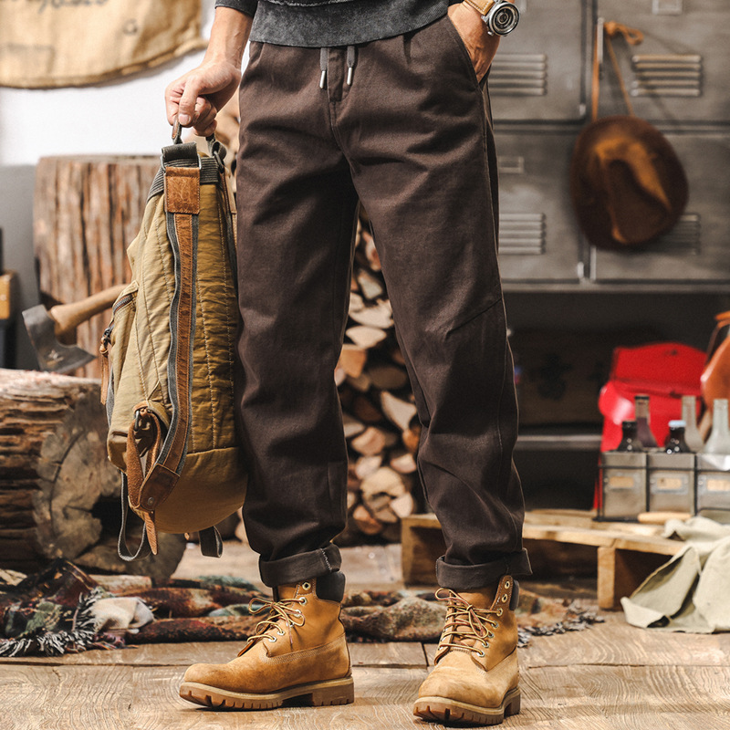 美式復古重磅新疆棉工裝褲子男秋冬款潮牌寬鬆闊腿做舊水洗休閒褲