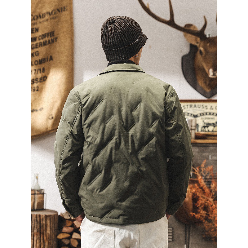 美式復古90白鴨絨輕薄羽絨服男冬季新款潮牌壓花羽絨襯衫夾克外套