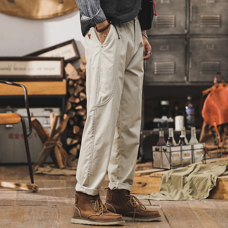 美式復古薄款簡約工裝褲子男夏季2024新款男士休閒褲潮牌直筒長褲