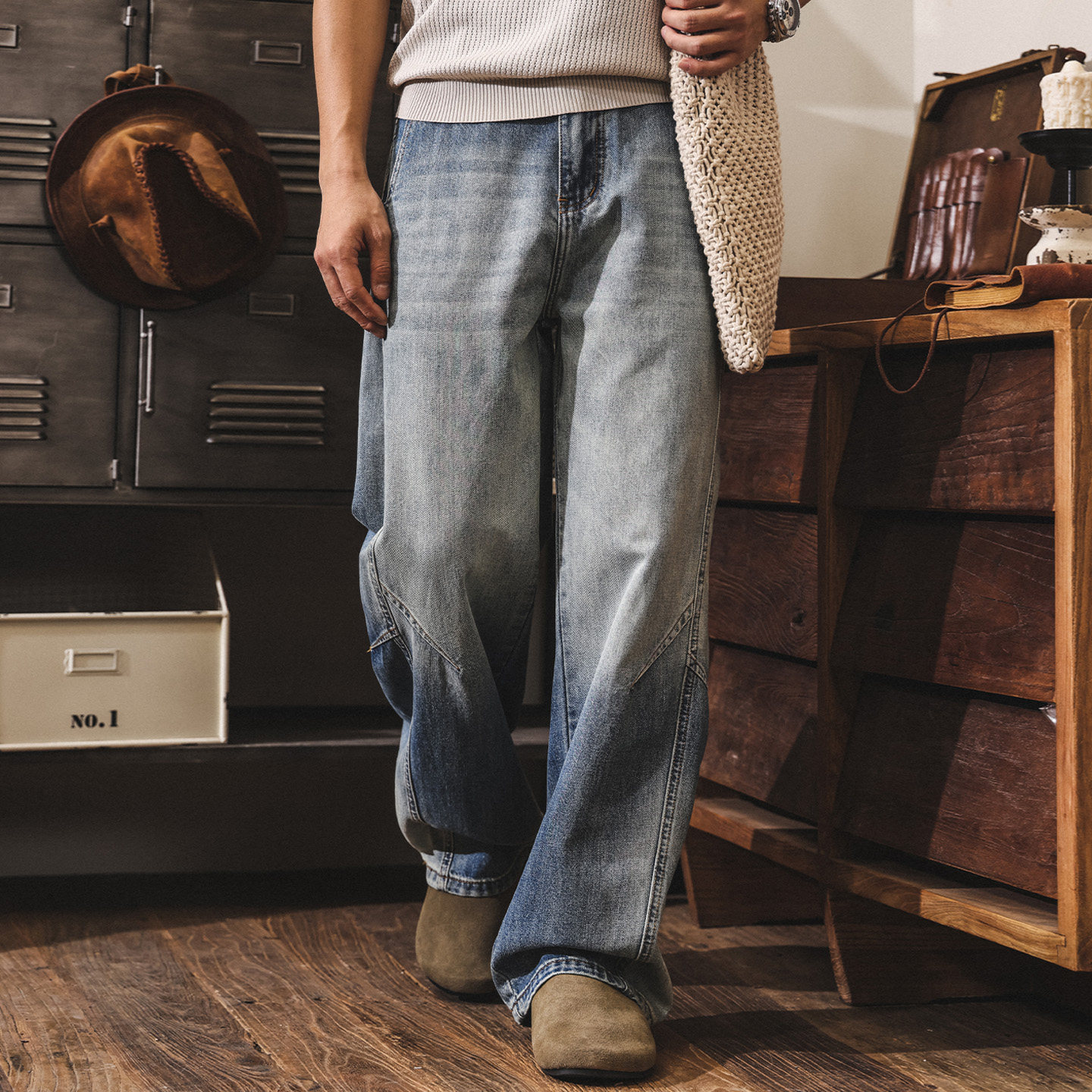 美式復古闊腿彎刀褲潮流直筒牛仔褲男春季新款男士褲子寬鬆休閒褲