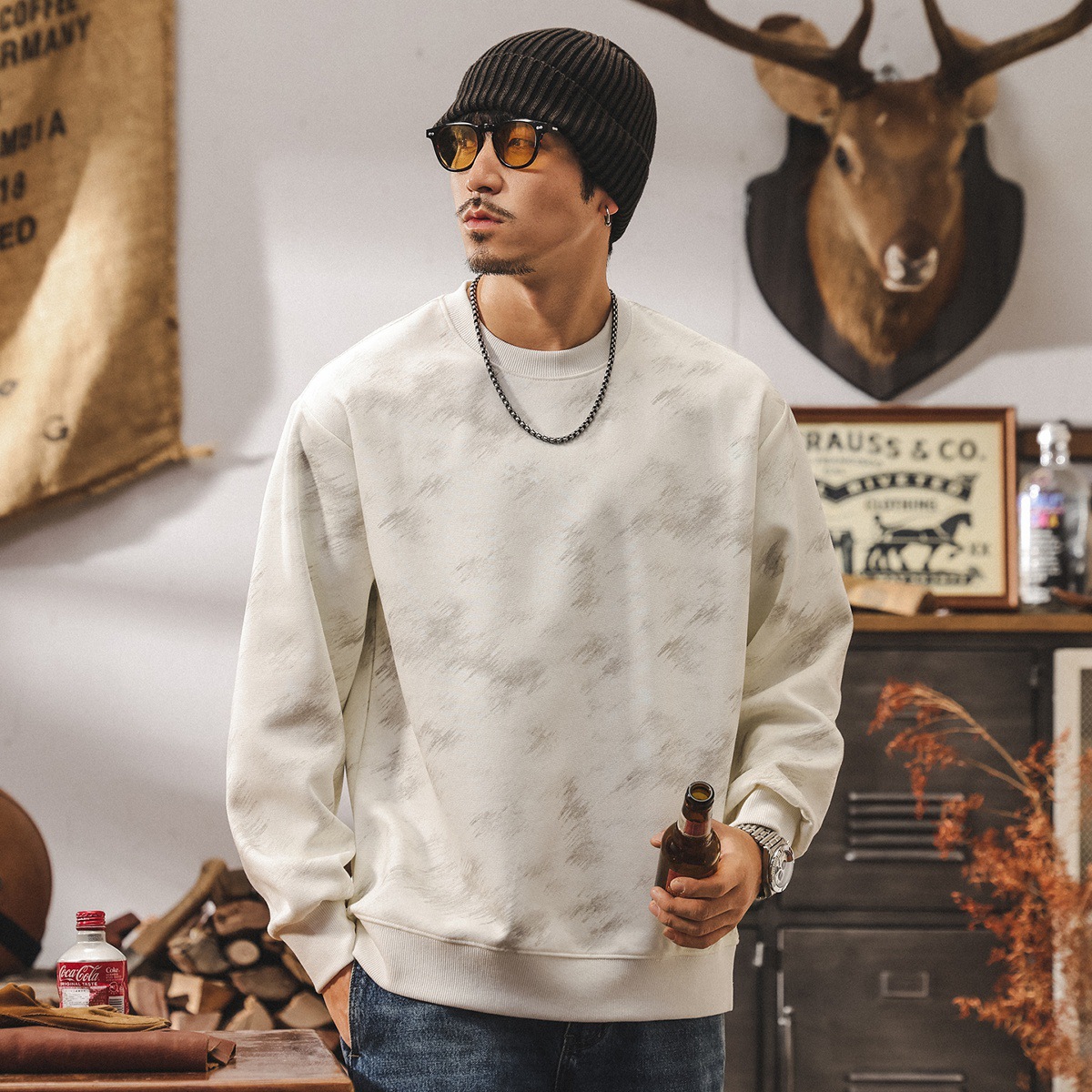 美式復古刷染重磅衛衣男春秋潮牌2025新款潮流長袖t恤男寬鬆上衣