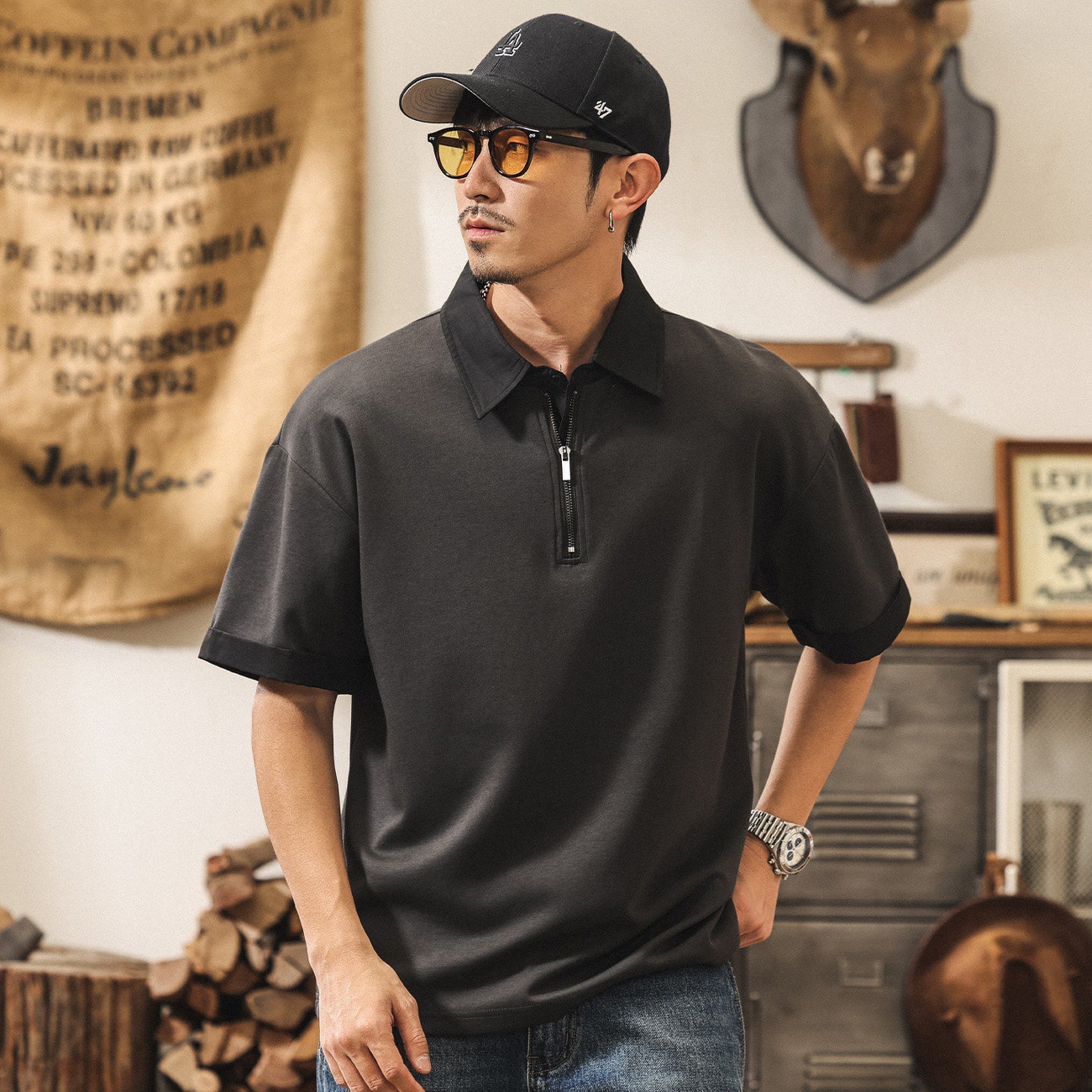 莫代爾涼感糯滑果凍棉T恤男夏季短袖男款寬鬆大碼美式潮牌上衣男