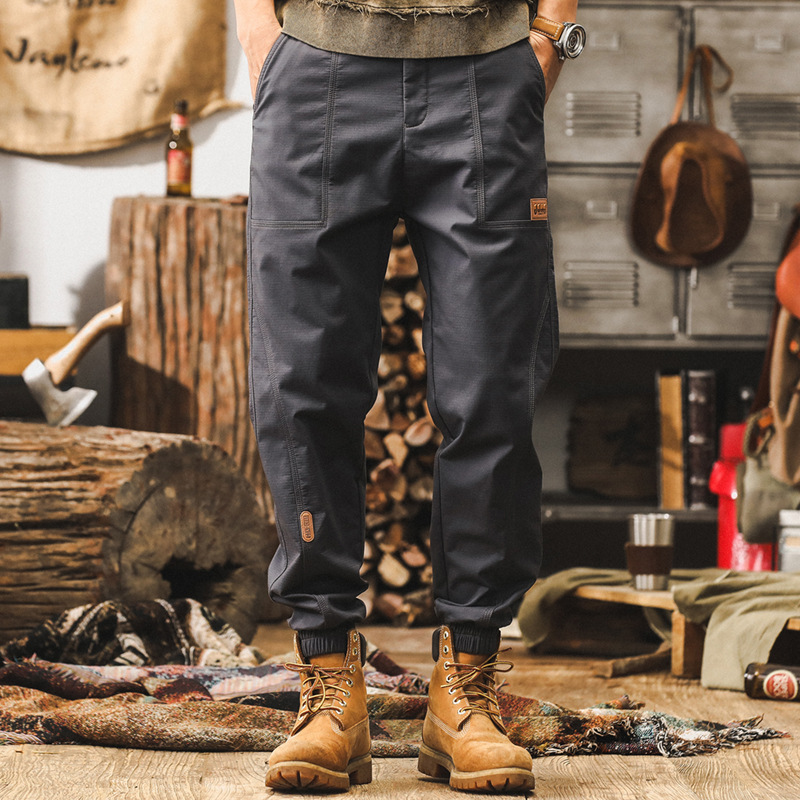 美式復古重磅工裝褲子男秋季2024新款潮牌寬鬆束腳褲男士休閒長褲