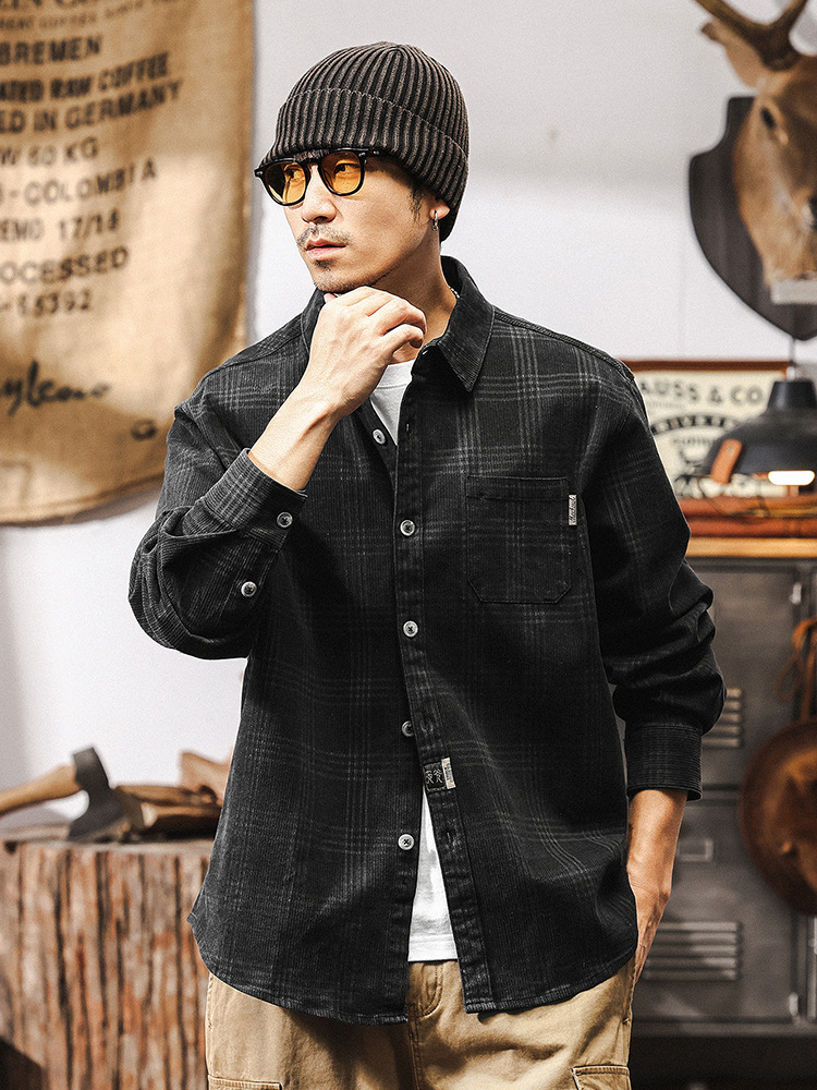 美式復古重磅格子襯衫男外套春季寬鬆大碼2025新款休閒夾克衫襯衣